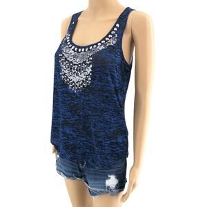 Express SMALL Women’s Blue Zebra Burnout Studded Sleeveless Tank Top